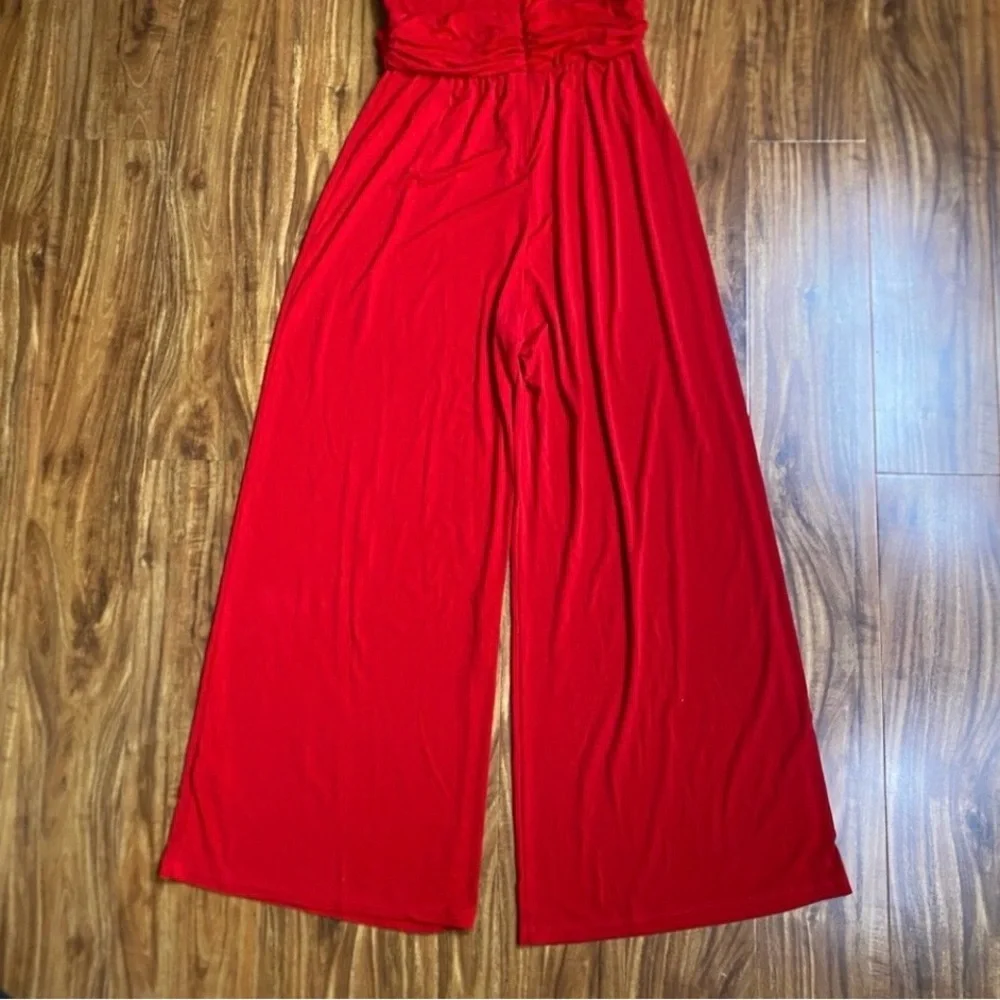 Shelby & Palmer Women's Red Halter Jersey Wide Leg Pant Jumpsuit Size Small Glam - Picture 6 of 14